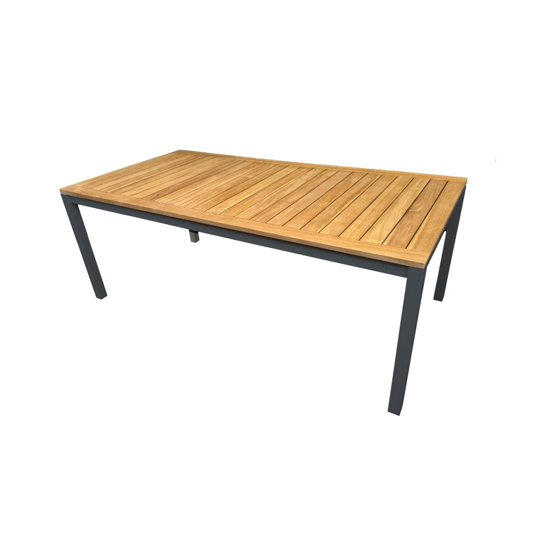 Axial tuintafel 200x100 antracite aluminium frame en teak tafelblad